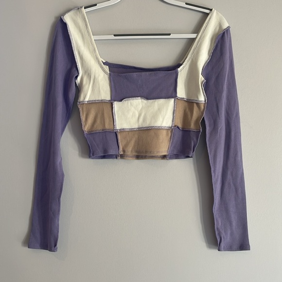 NWT Forever 21 Ribbed Colorblock Long Sleeve Crop Top Small 90s Y2K Square neck - Picture 6 of 8